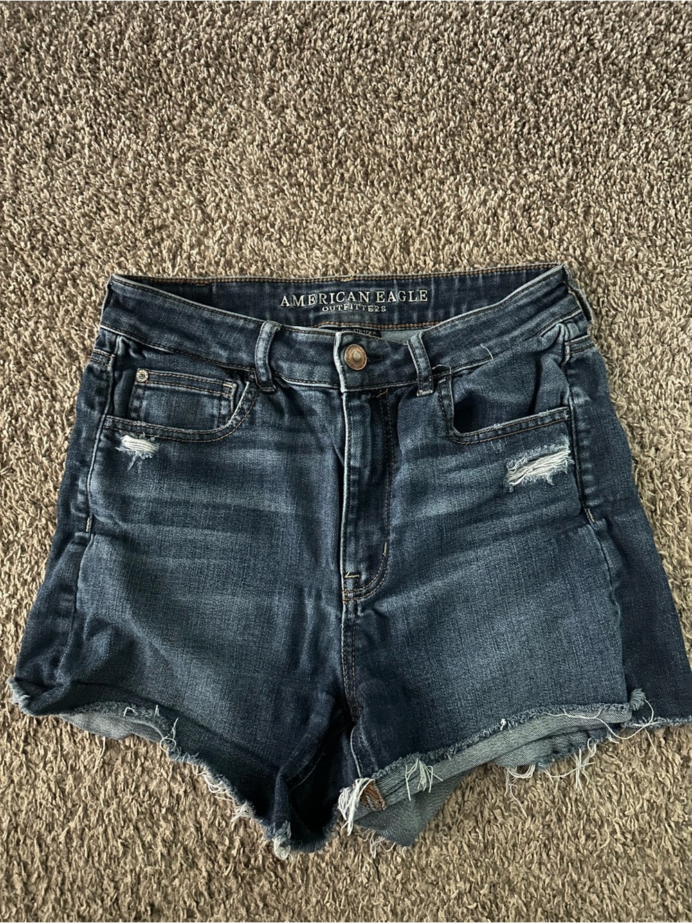 American Eagle Outfitters Distressed Dark Blue Denim Shorts
